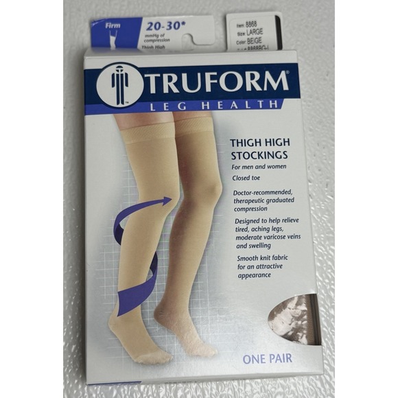 Truform Leg Compression Stocking 20-30* Firm Thigh High OpenToe 0868 L Beige 335 - Picture 1 of 3